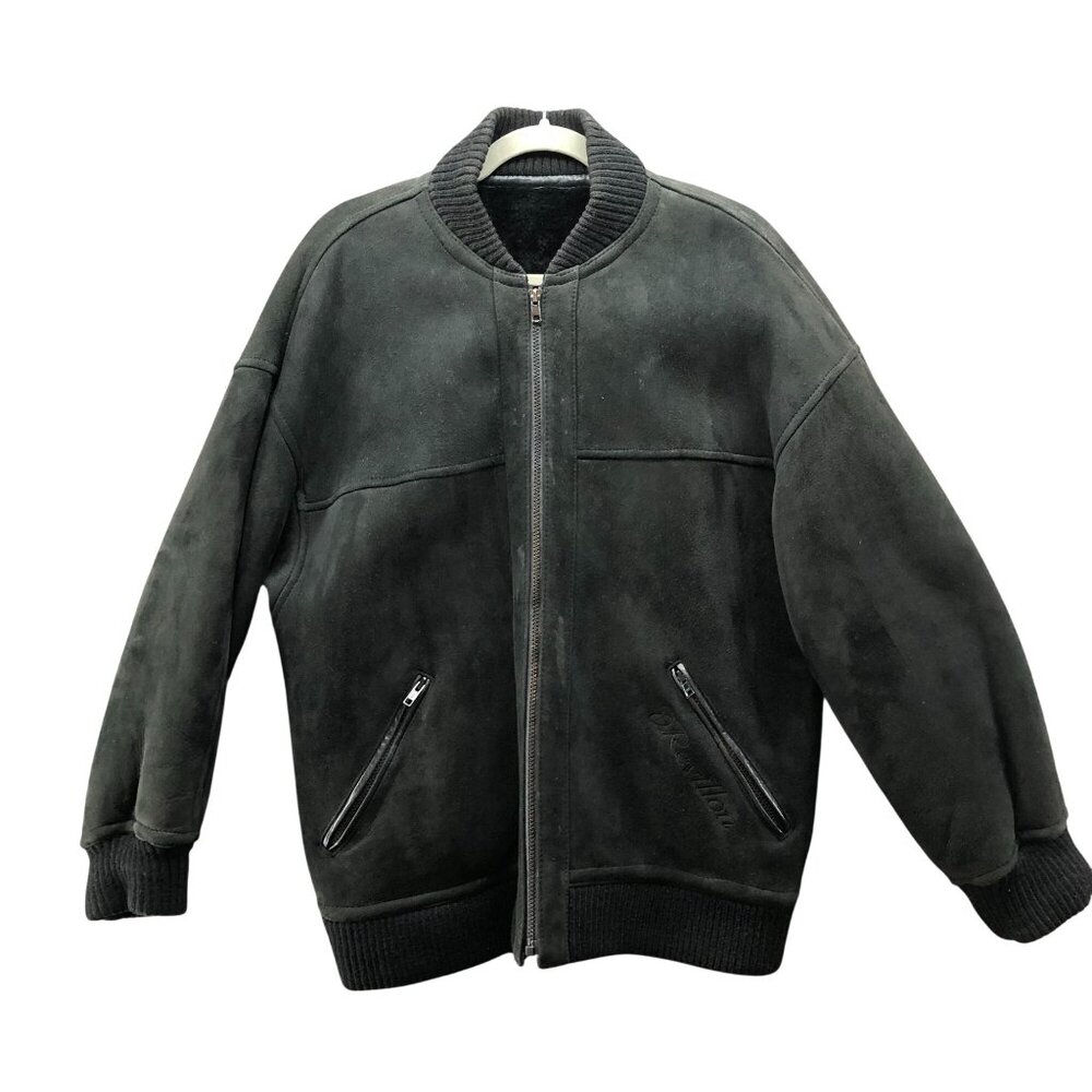 Vintage 80s 90s Revillon Paris Mens Genuine Suede Bomber Jacket L‎ Black Zip